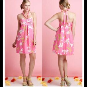 Lilly Pulitzer beaded halter neck pink print dress
